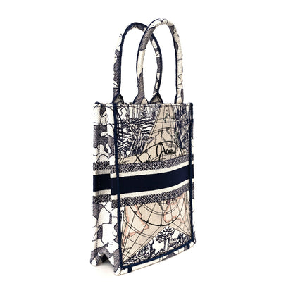 Christian Dior Canvas Embroidered Around The World Vertical Book Tote Blue