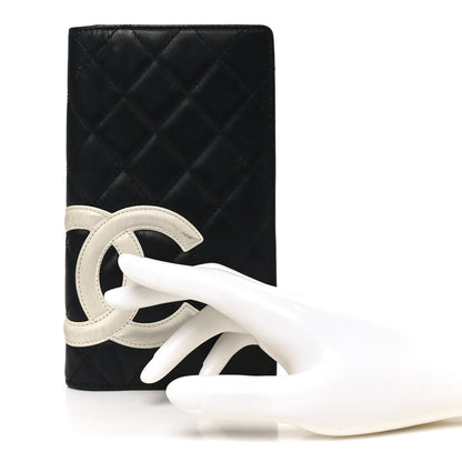 Chanel Calfskin Quilted Cambon Yen Wallet Black White