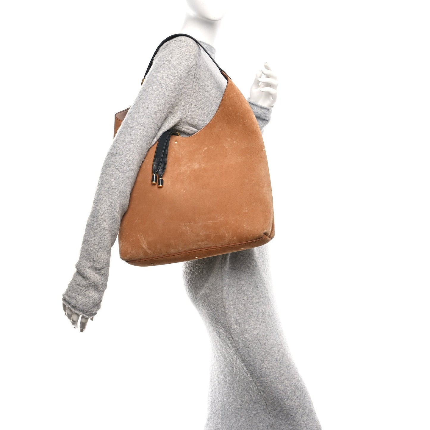 Chloe Suede Calfskin Marcie Hobo Bag Black Tan