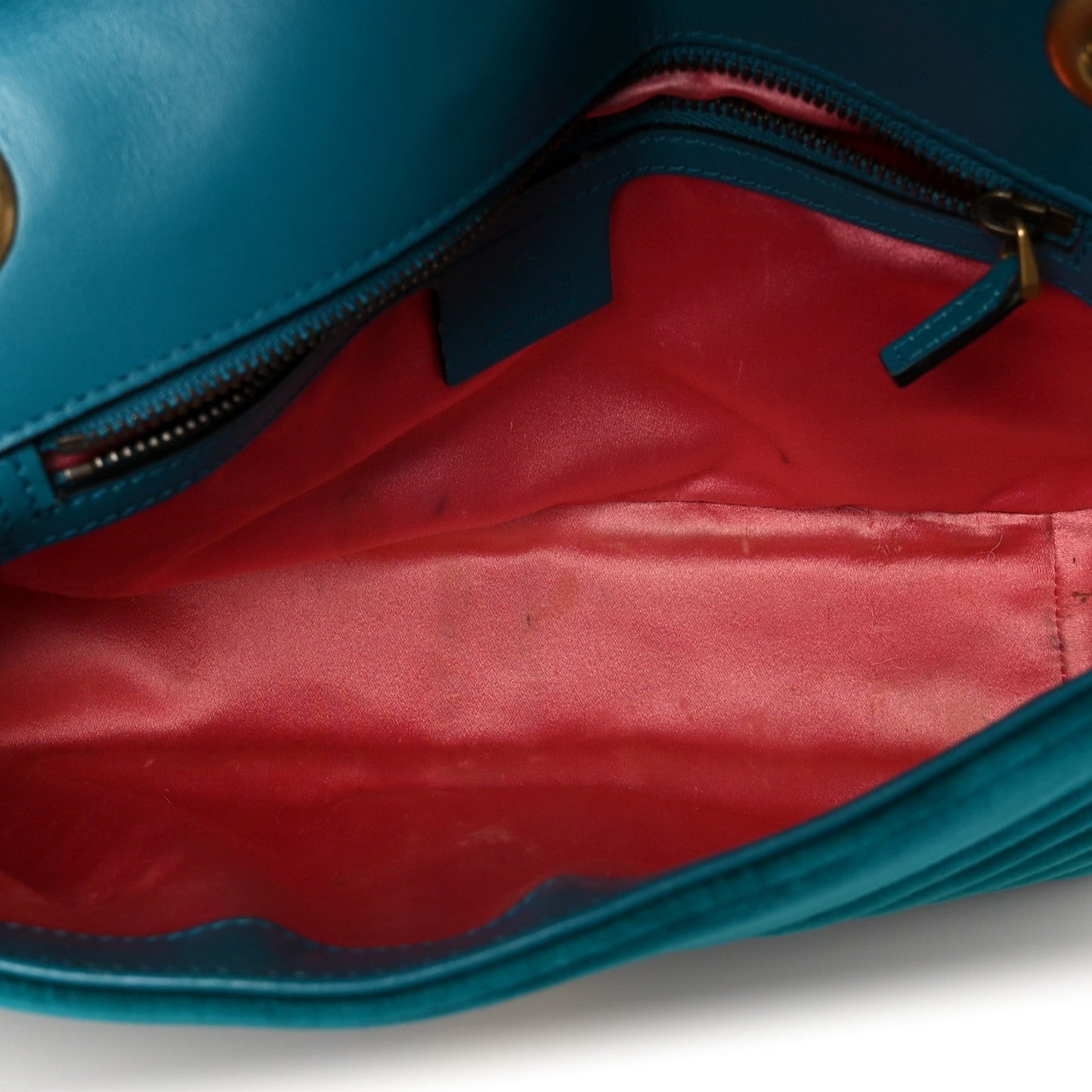 Gucci Velvet Matelasse Small GG Marmont Shoulder Bag Pavone Cyan