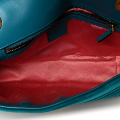 Gucci Velvet Matelasse Small GG Marmont Shoulder Bag Pavone Cyan