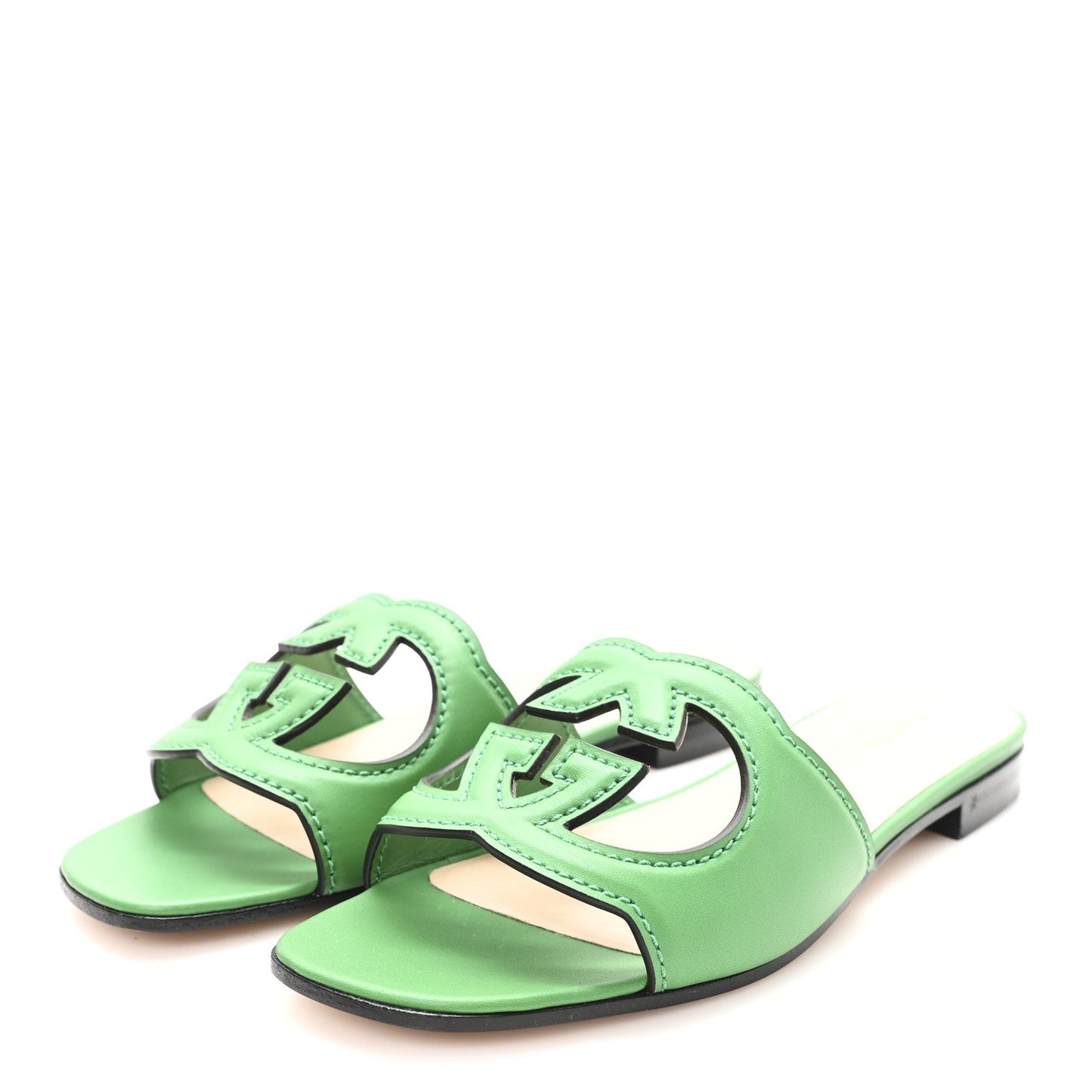 Gucci Cosmos Softy Calfskin Interlocking G Cut Out Slide Sandals 36 New Shamarock