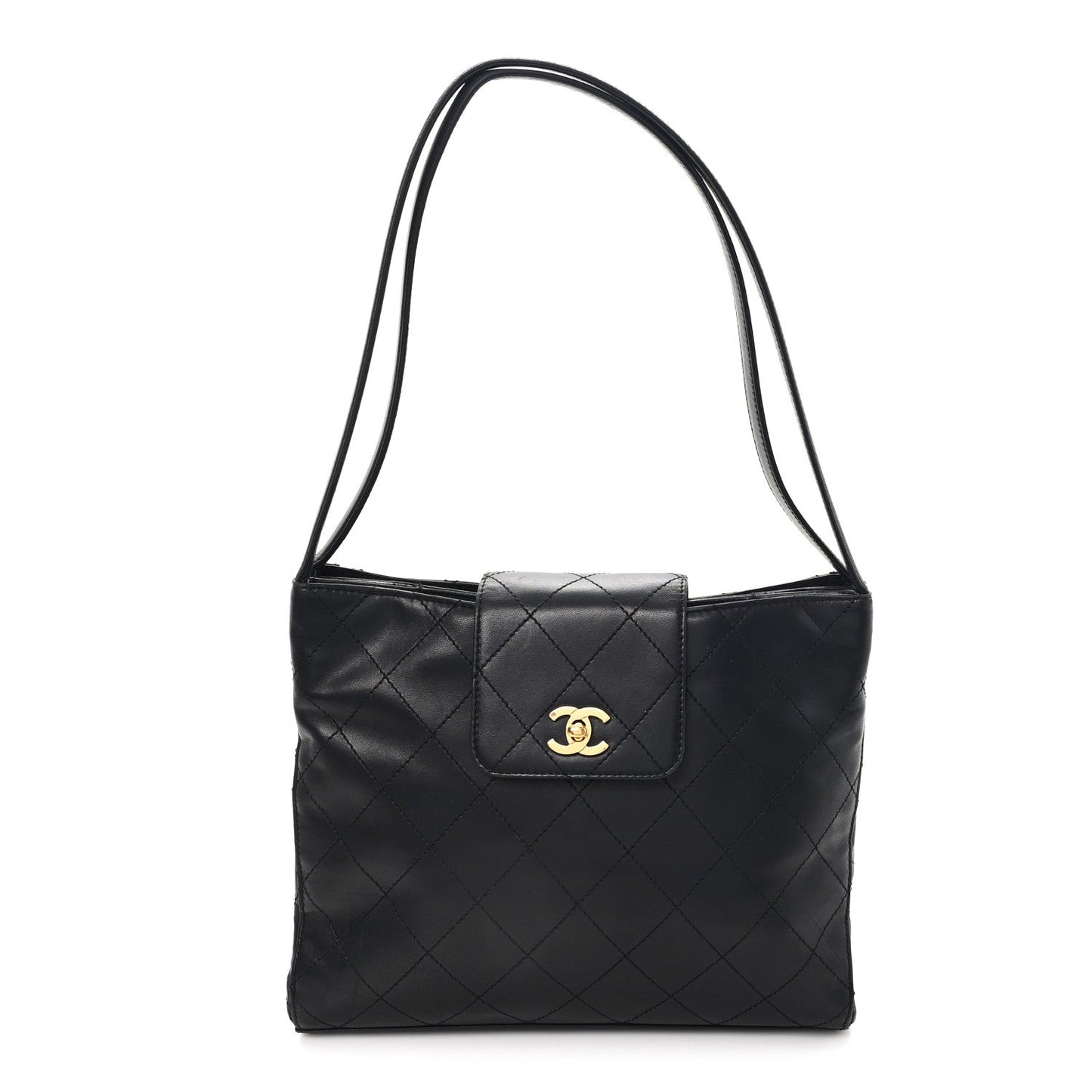 Chanel Lambskin Quilted CC Flap Shoulder Bag Black