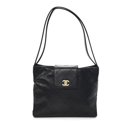 Chanel Lambskin Quilted CC Flap Shoulder Bag Black
