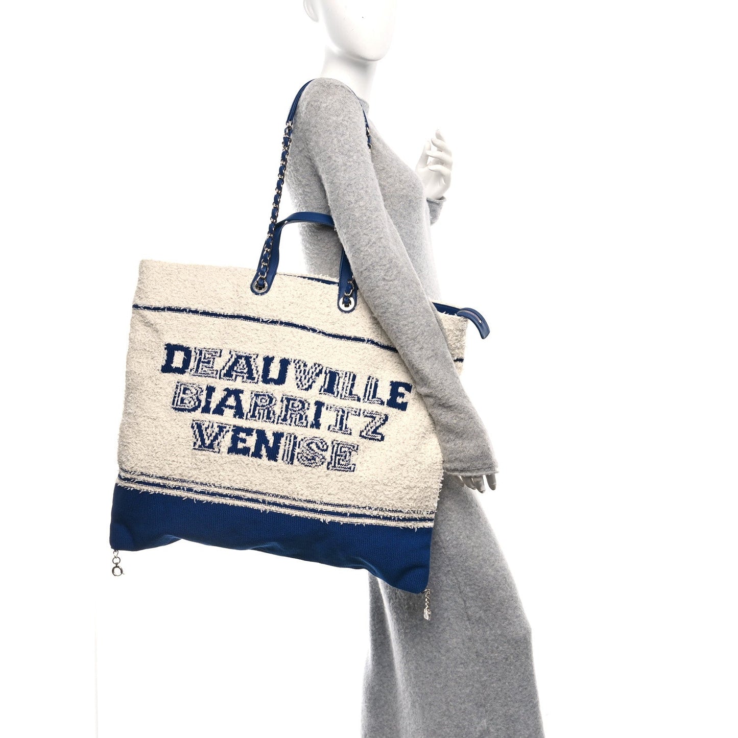 Chanel Mixed Fibers Lambskin Venise Biarritz Maxi Tote Blue White