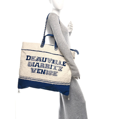 Chanel Mixed Fibers Lambskin Venise Biarritz Maxi Tote Blue White