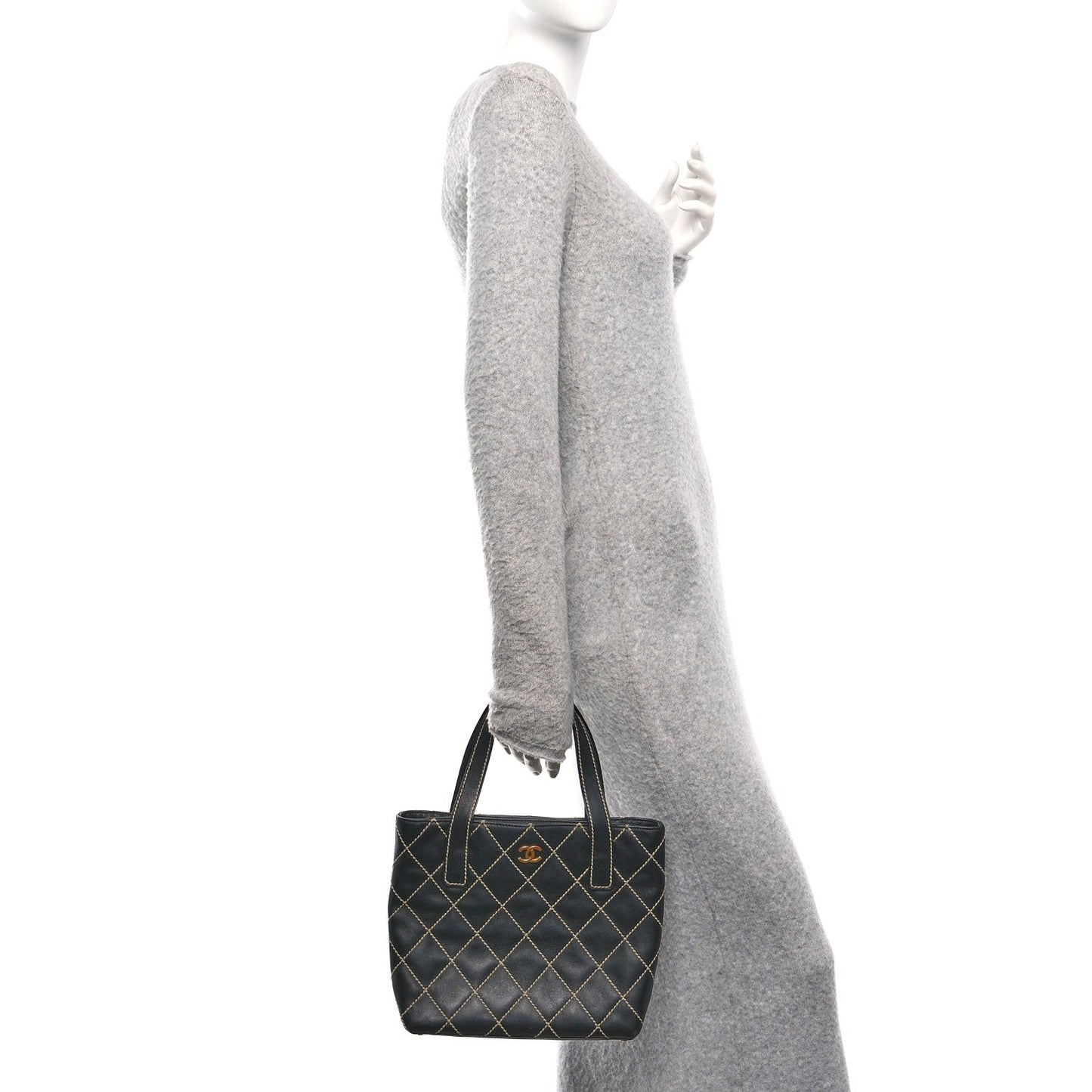 Chanel Calfskin Wild Stitch Tote Black