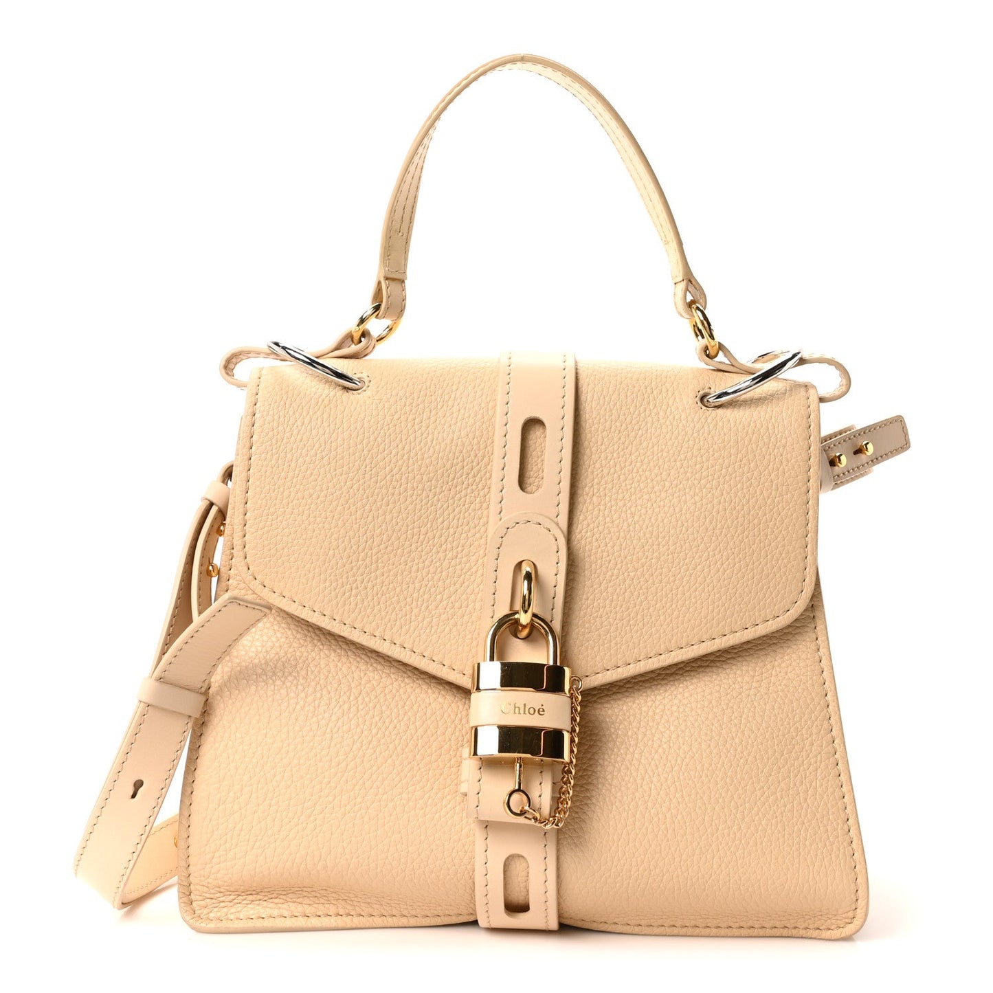 Chloe Shiny Grained Calfskin Medium Aby Day Shoulder Bag Blondie Beige