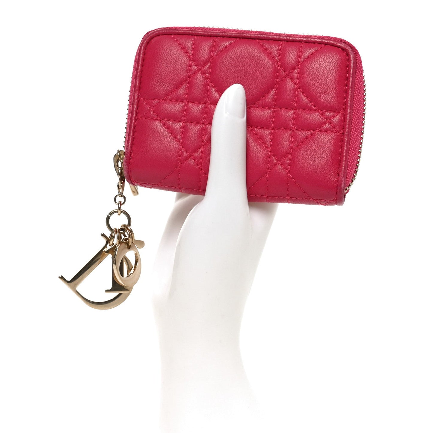 Christian Dior Lambskin Cannage Mini Lady Dior Zip Portemonnaie Fuchsia