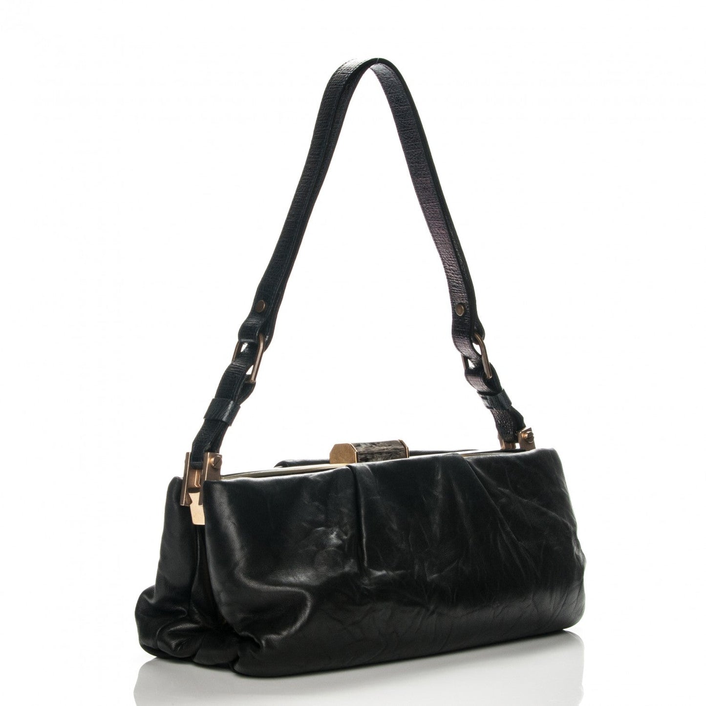 Lanvin Lambskin Draped Frame GM Shoulder Bag Black