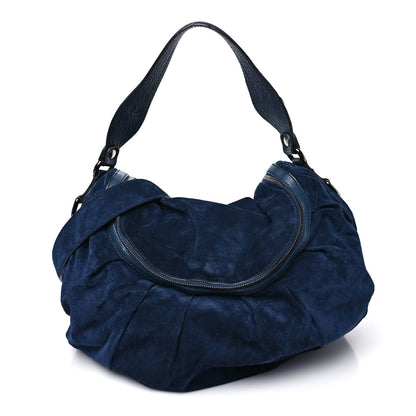 Gucci Suede Medium Icon Bit Shoulder Bag Blue