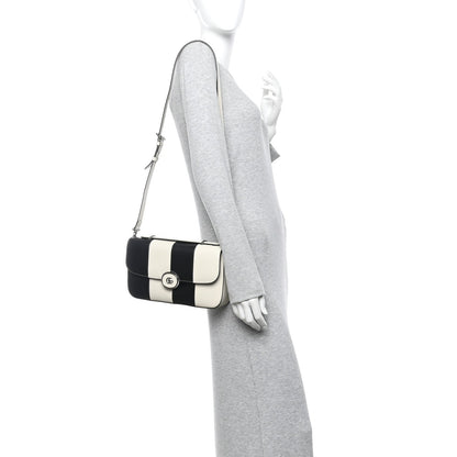 Gucci Senna Calfskin Lines Petite GG Top Handle Shoulder Bag Black Mystic White