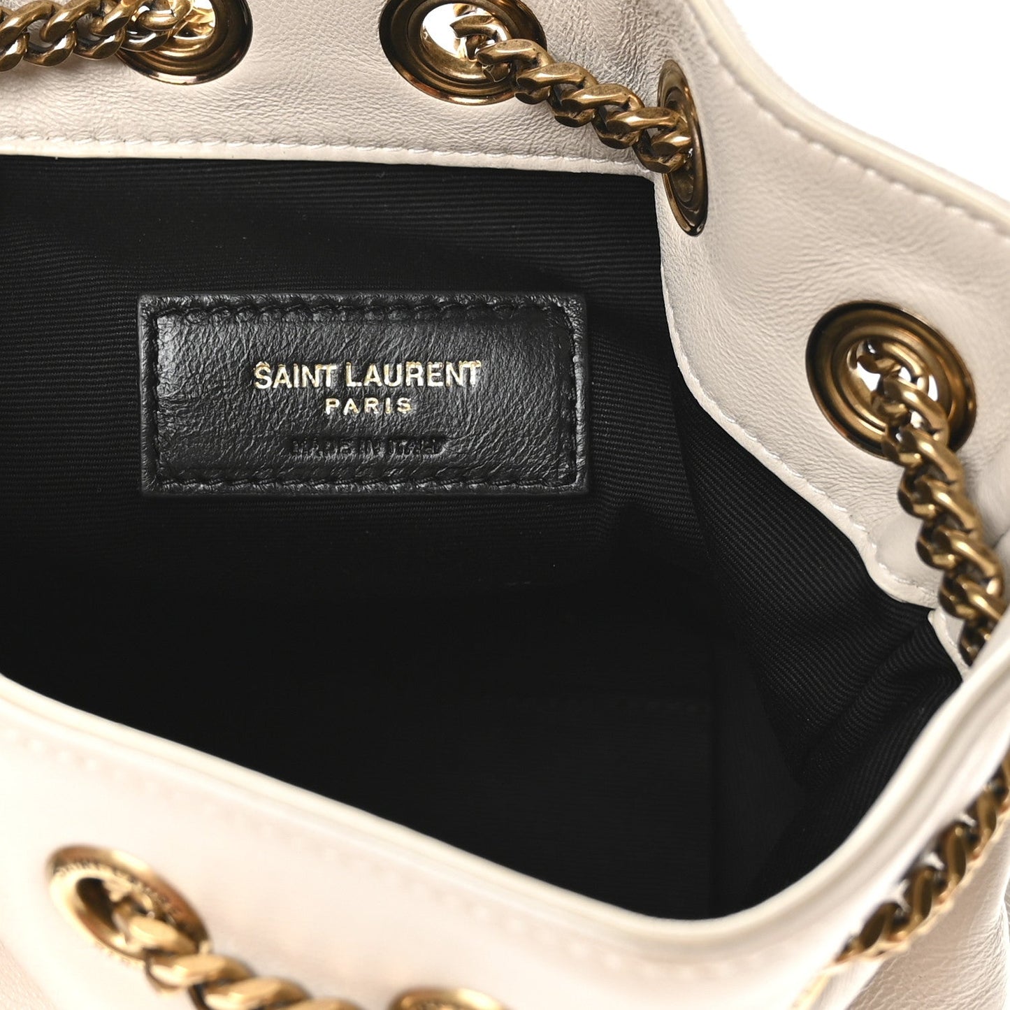 Saint Laurent Lambskin Matelasse Monogram Joe Nano Bucket Bag Crema Soft