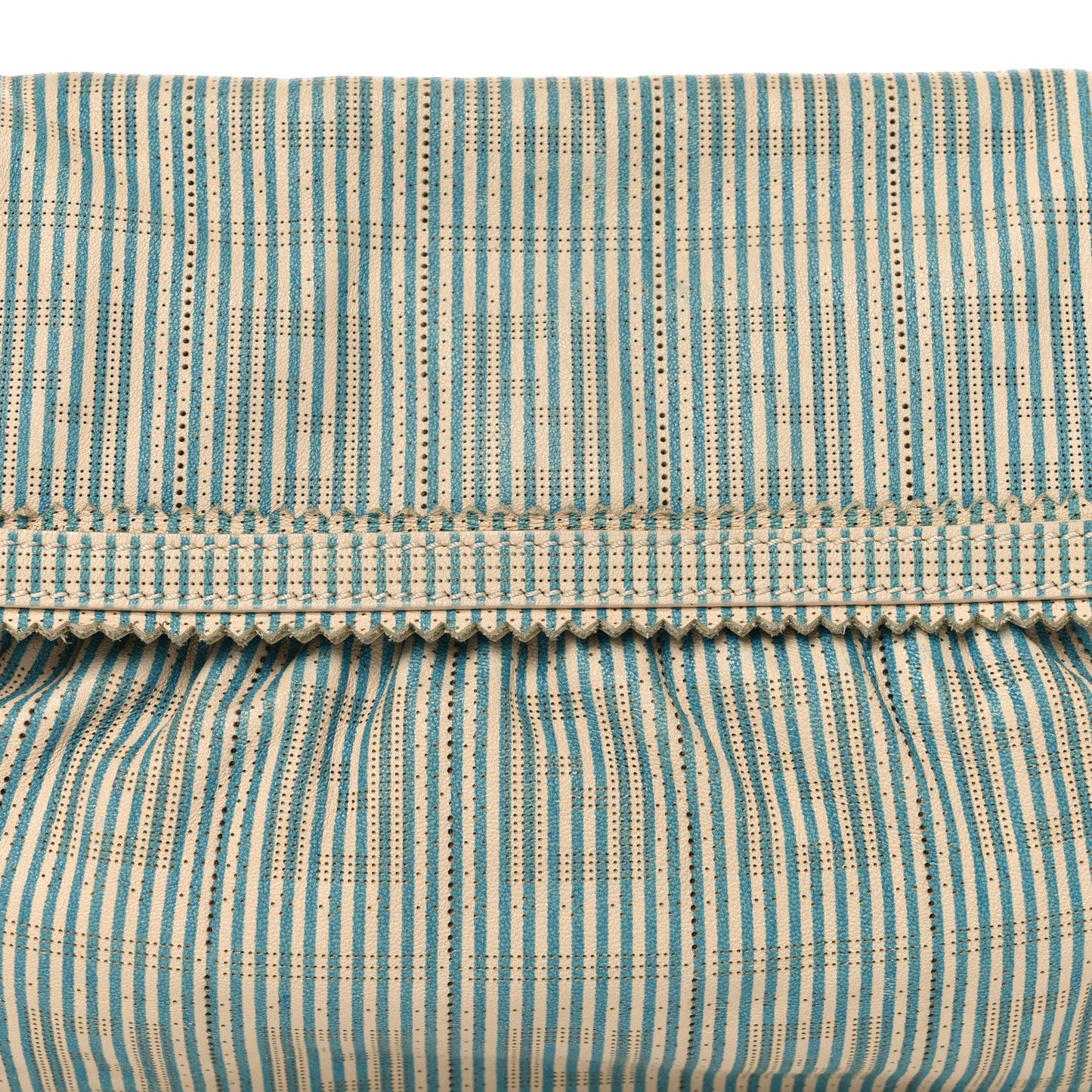 Fendi Vitello Perforated FF Striped Small Chef Bag Blue White
