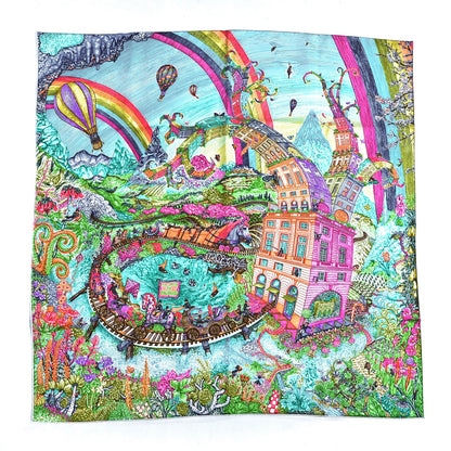Hermes Silk Les Folies Du Faubourg Scarf 90 Fuchsia Vert Multicolor
