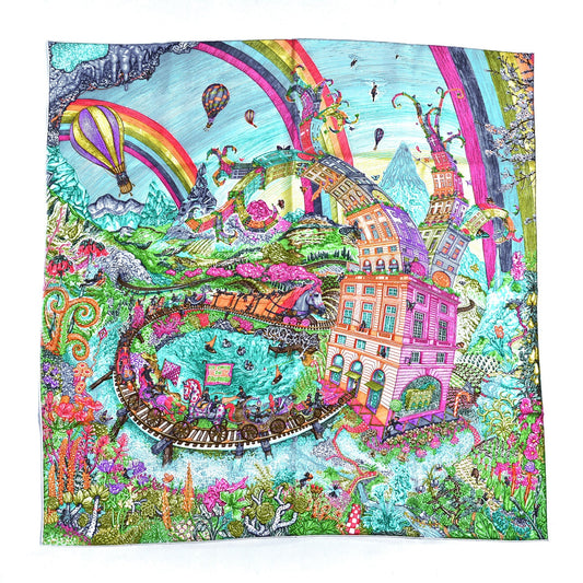 Hermes Silk Les Folies Du Faubourg Scarf 90 Fuchsia Vert Multicolor