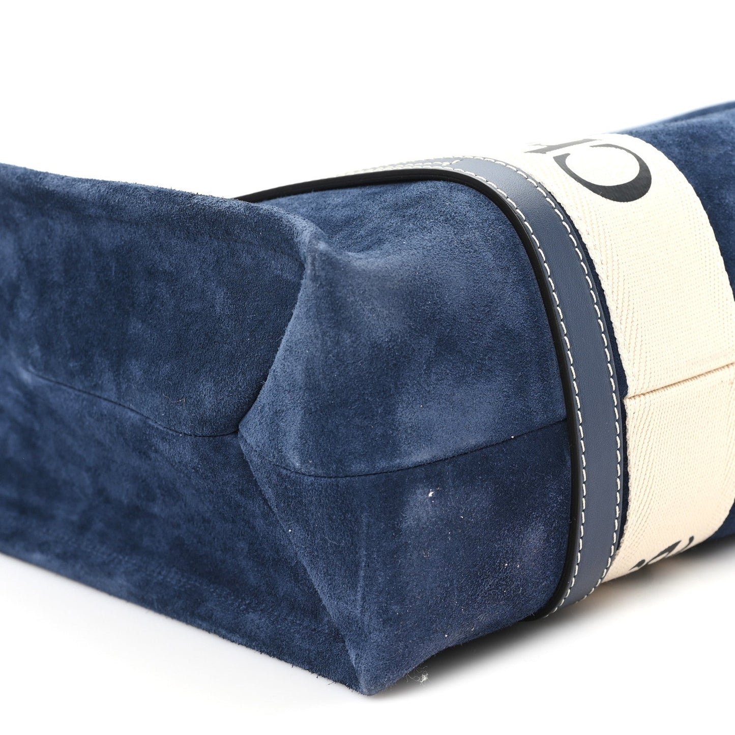 Chloe Suede Calfskin Medium Woody Ribbon Tote Navy