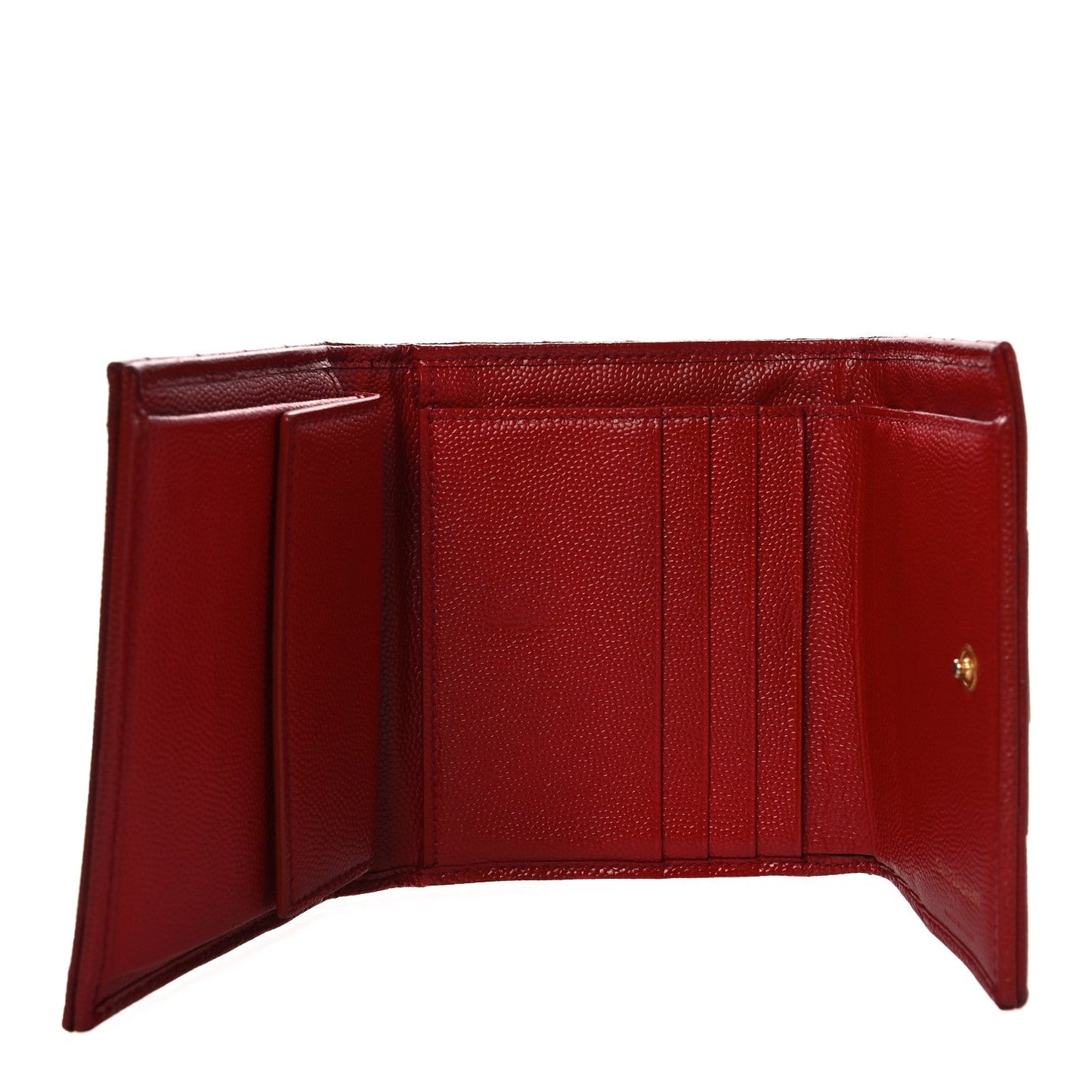Saint Laurent Grain De Poudre Matelasse Chevron Monogram Compact Wallet Red