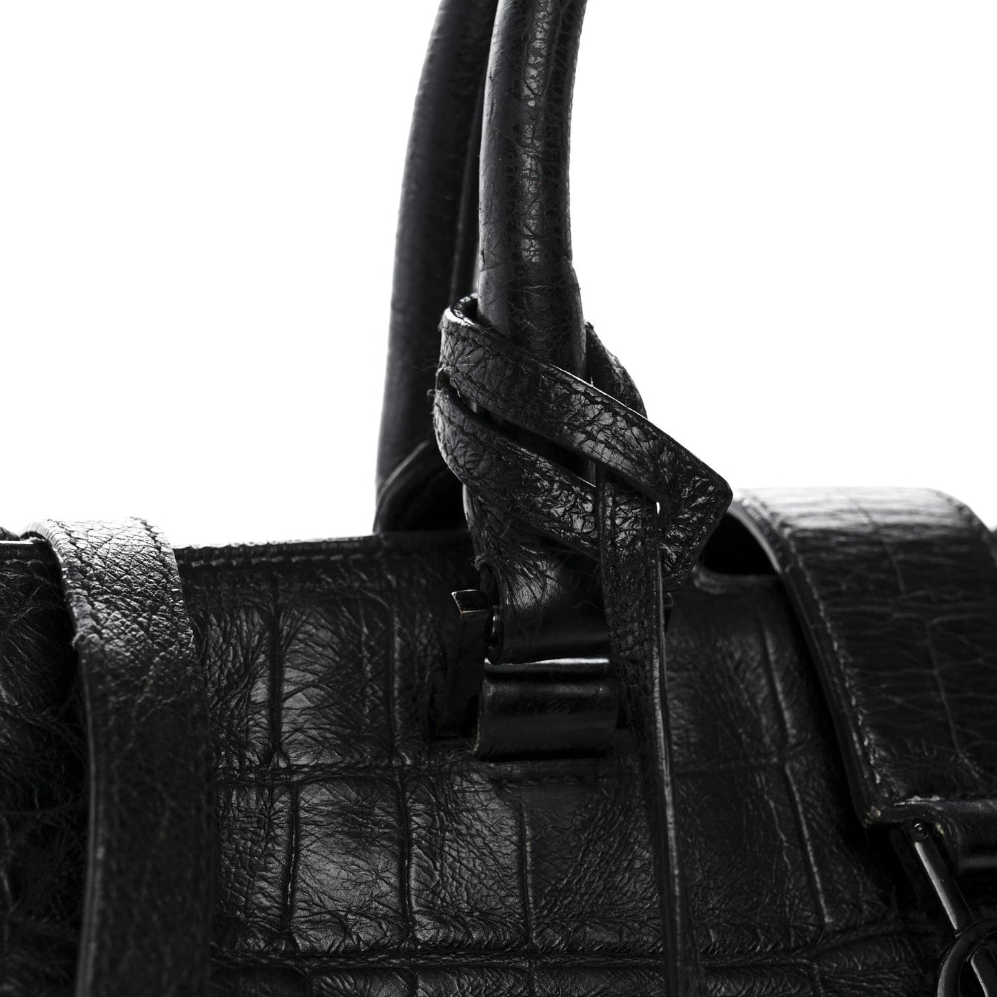 Saint Laurent Calfskin Crocodile Embossed Small Monogram Cabas Black