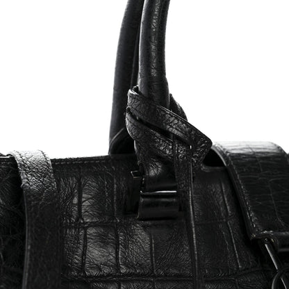 Saint Laurent Calfskin Crocodile Embossed Small Monogram Cabas Black