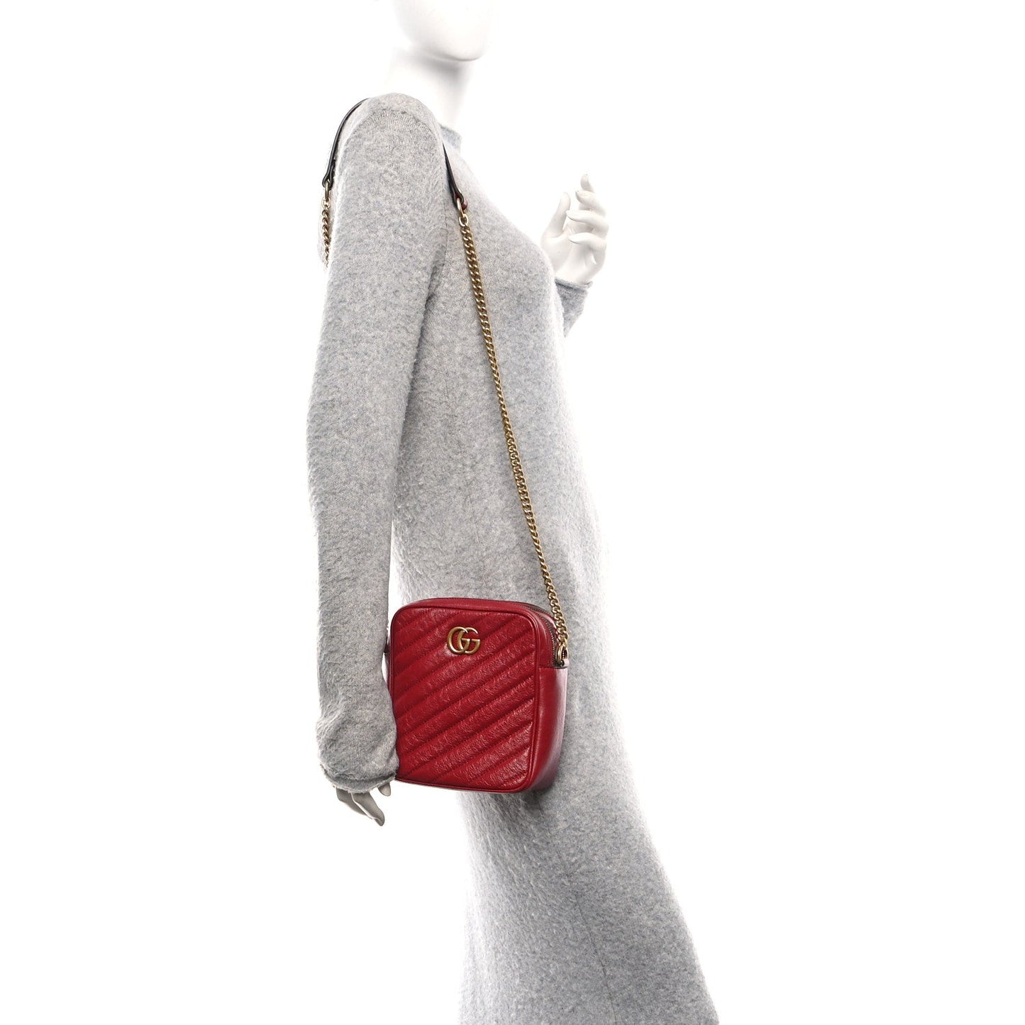 Gucci Azalea Calfskin Matelasse Diagonal Tall GG Marmont Crossbody Bag Romantic Cerise
