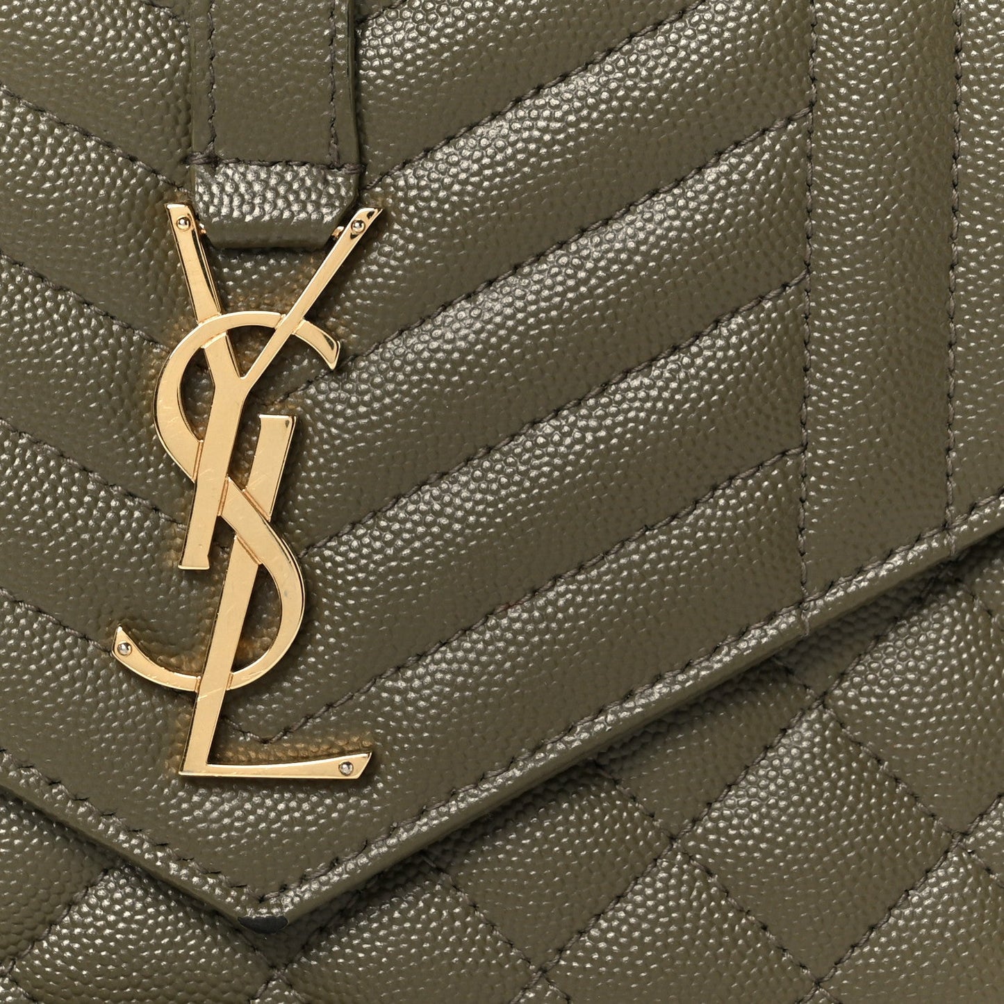 Saint Laurent Grain De Poudre Textured Mixed Matelasse Triquilt Monogram Clutch Vert Kaki
