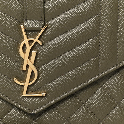 Saint Laurent Grain De Poudre Textured Mixed Matelasse Triquilt Monogram Clutch Vert Kaki