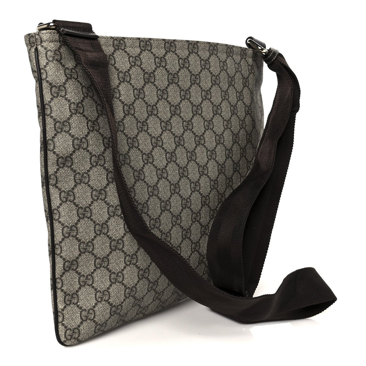 Gucci GG Supreme Monogram Medium Flat Messenger Bag Dark Brown