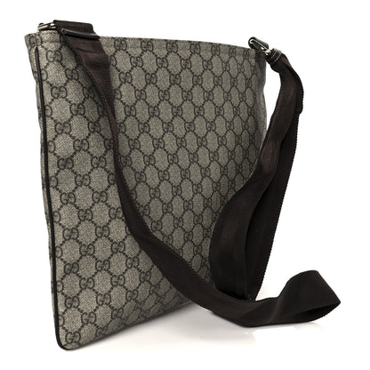 Gucci GG Supreme Monogram Medium Flat Messenger Bag Dark Brown
