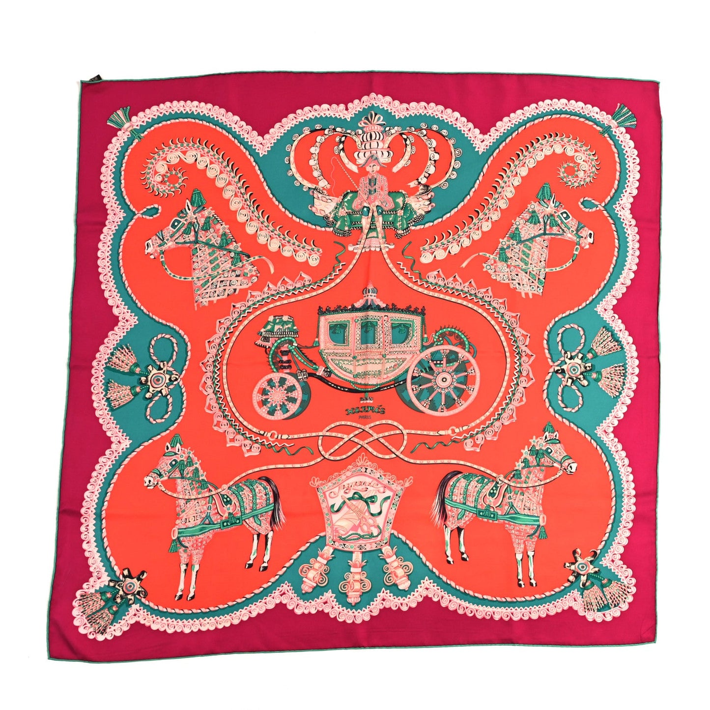 Hermes Silk Paperoles Scarf 90 Corail Fuchsia Vert