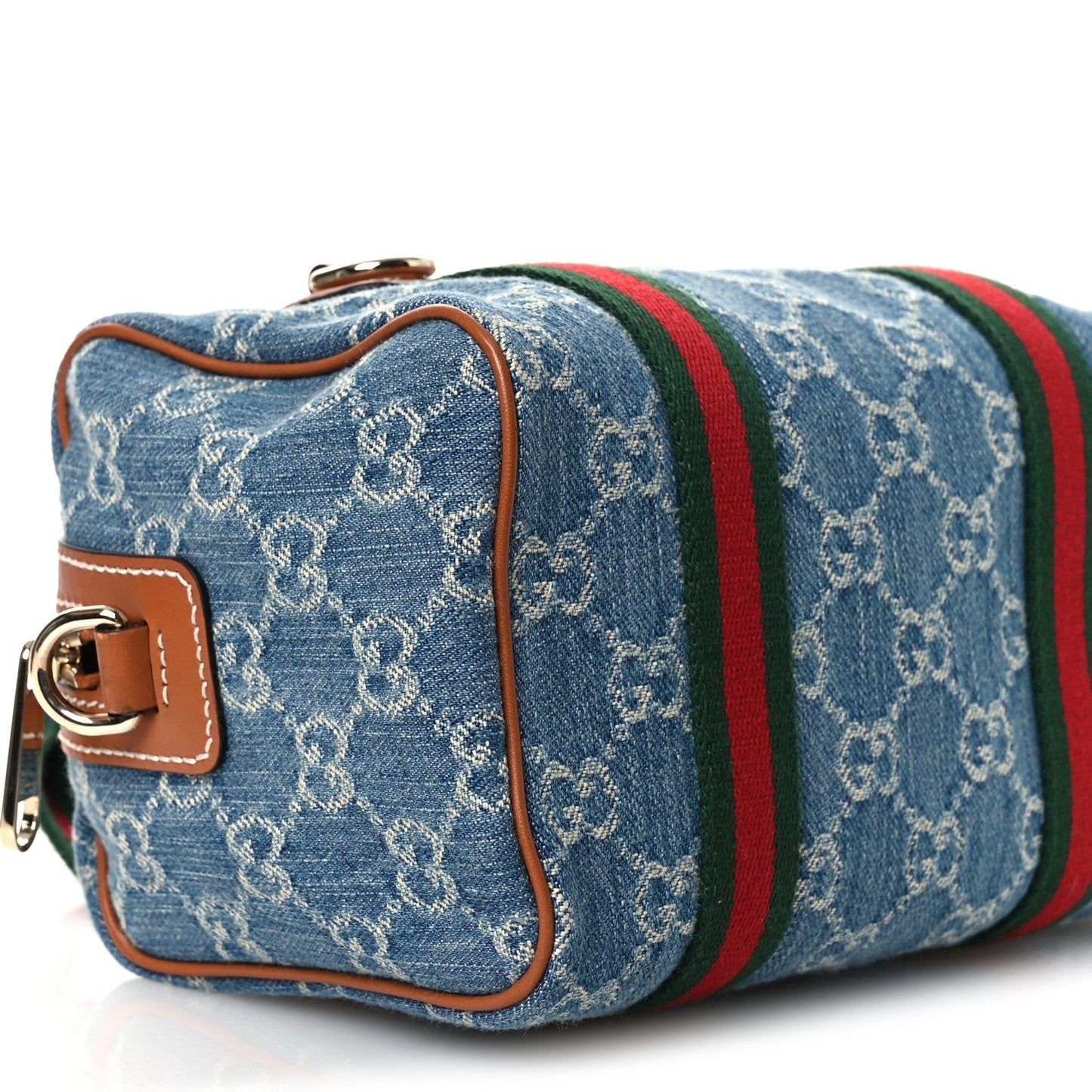 Gucci GG Denim Calfskin Web Mini GG Top Handle Bag Light Blue White