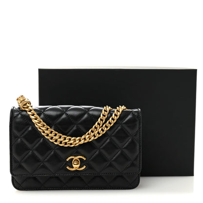 Chanel Lambskin Quilted Pillow Crush Wallet On Chain WOC Black