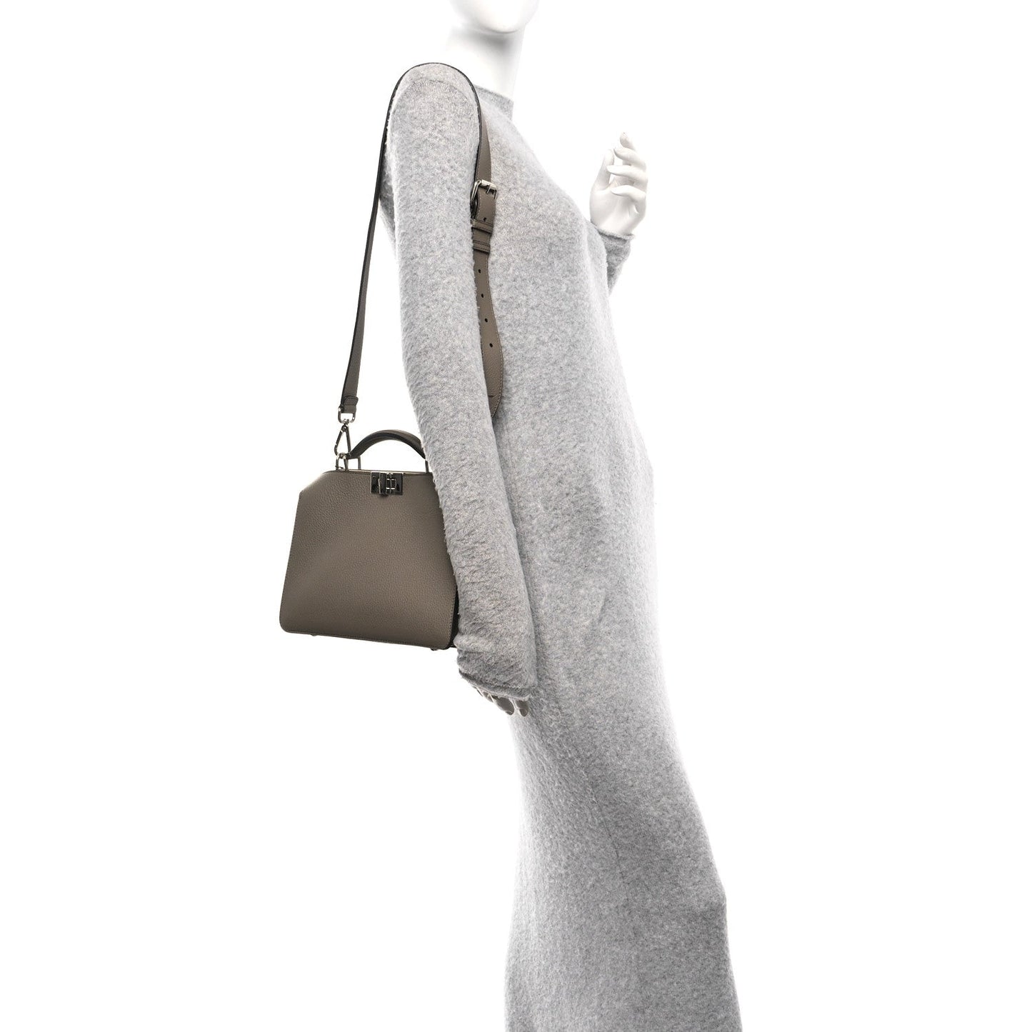 Fendi Cuoio Romano Vitello Cover Glazed Fabric Bi-Color FF 1974 Mini Peekaboo I SEE U Satchel Tartufo Banana Tobacco Moro