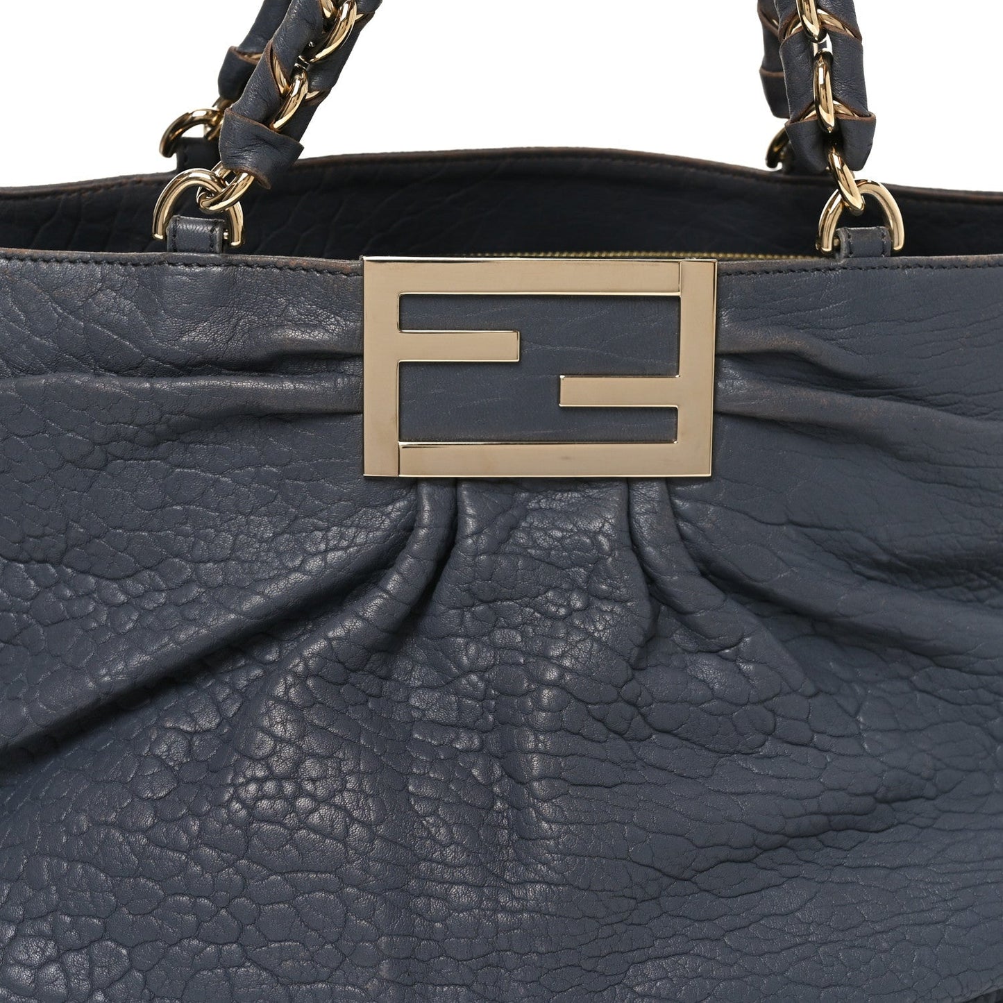 Fendi Crinkled Lambskin Mia Tote Blue