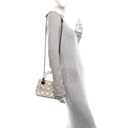 Christian Dior Ultra Matte Calfskin Studded Mini Supple Lady Dior White Black