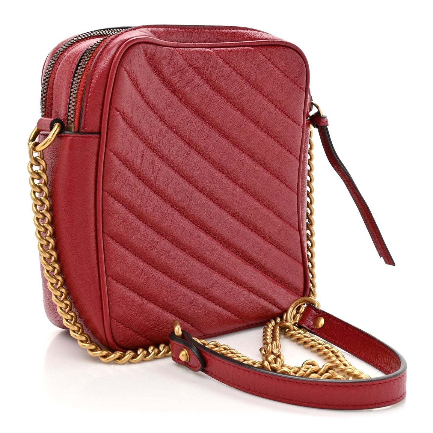 Gucci Azalea Calfskin Matelasse Diagonal Tall GG Marmont Crossbody Bag Romantic Cerise
