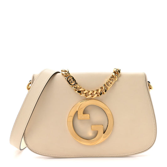 Gucci Roxy Calfskin Blondie Chain Shoulder Flap Bag Mystic White