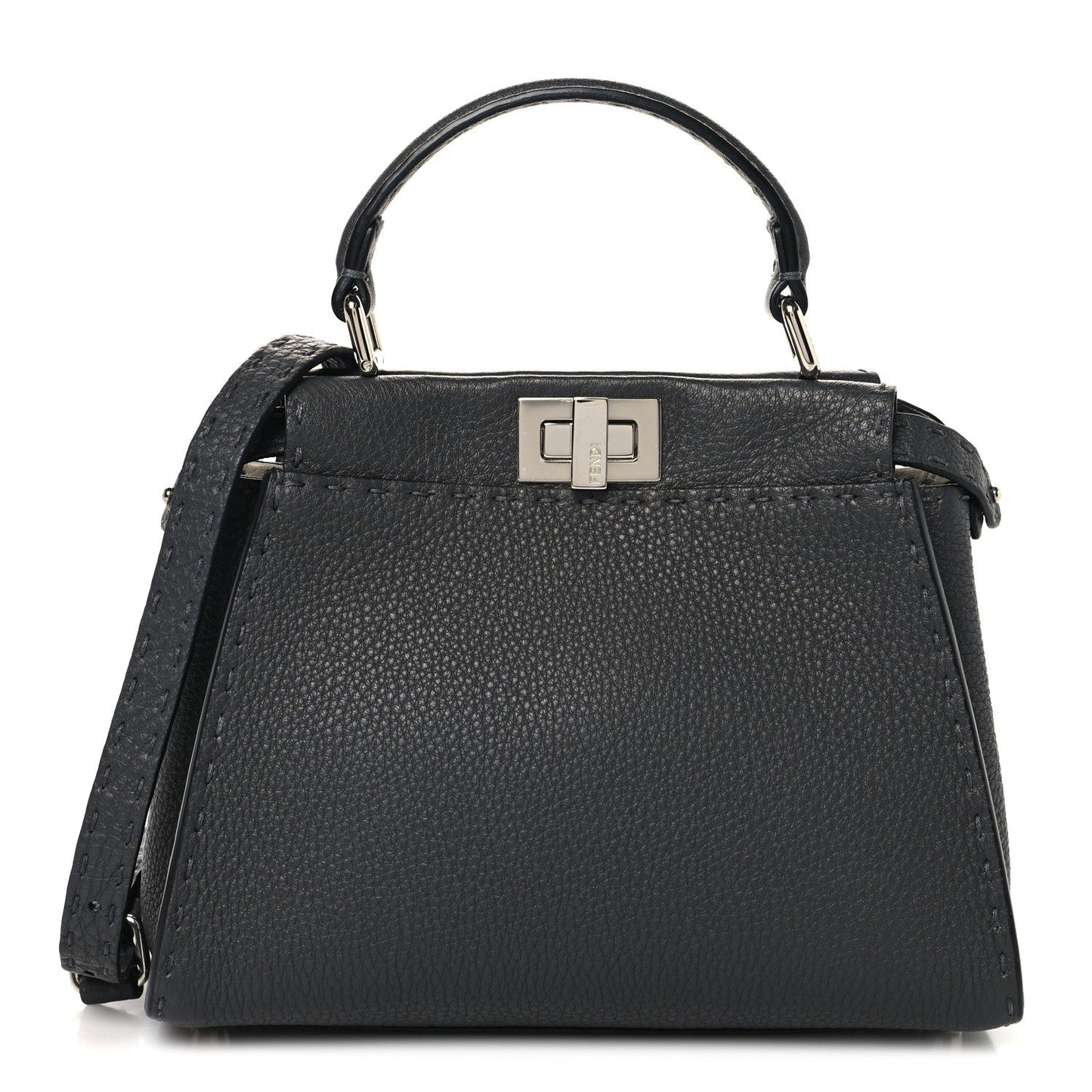 Fendi Cuoio Romano Selleria Bi-Color Mini Peekaboo Iconic Satchel Asfalto Latte