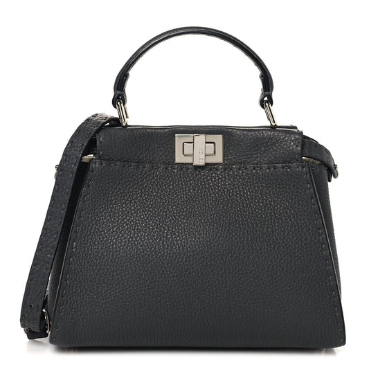 Fendi Cuoio Romano Selleria Bi-Color Mini Peekaboo Iconic Satchel Asfalto Latte