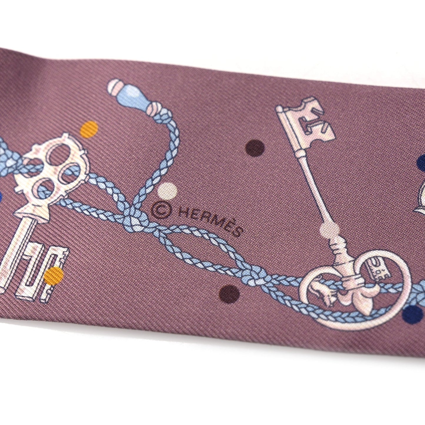 Hermes Silk Les Cles A Pois Twilly Marron Glace Gris