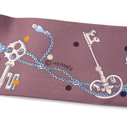 Hermes Silk Les Cles A Pois Twilly Marron Glace Gris