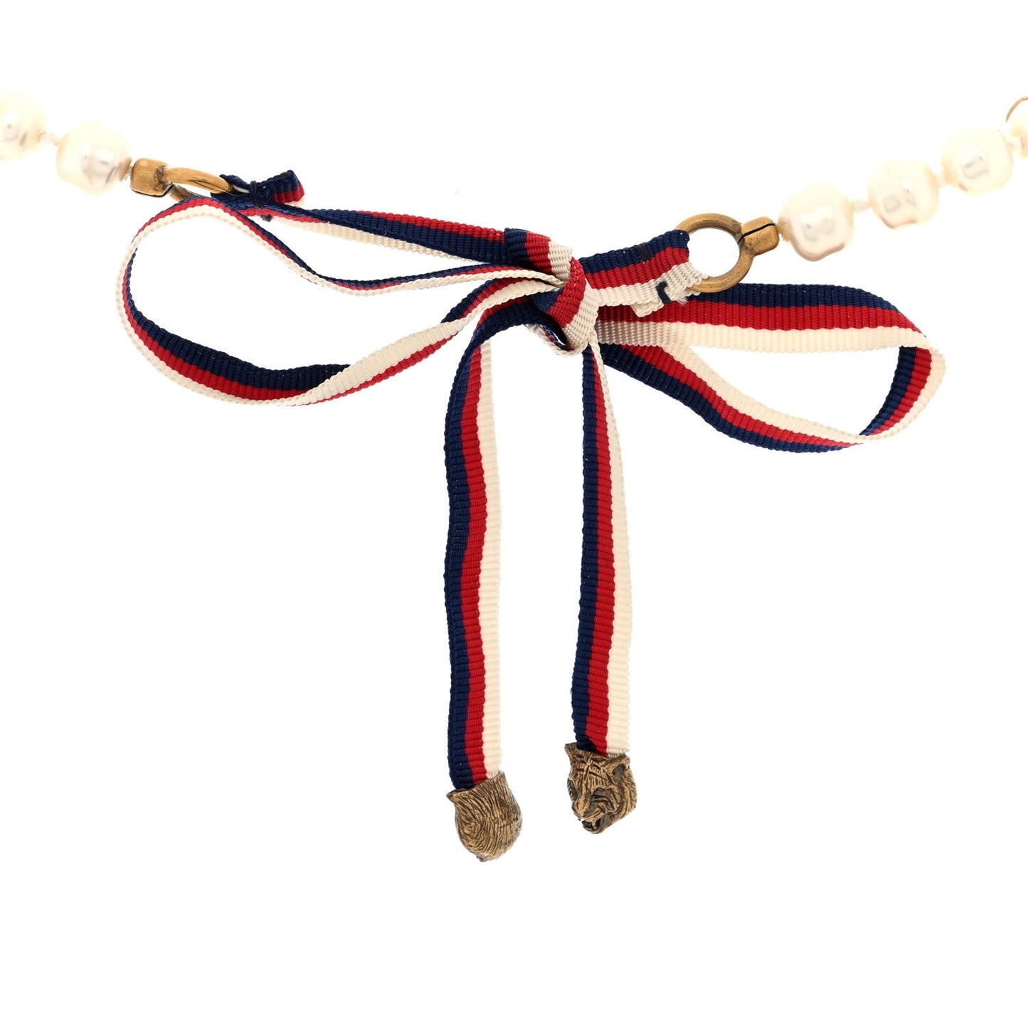 Gucci Pearl Ribbon Feline Strand Necklace