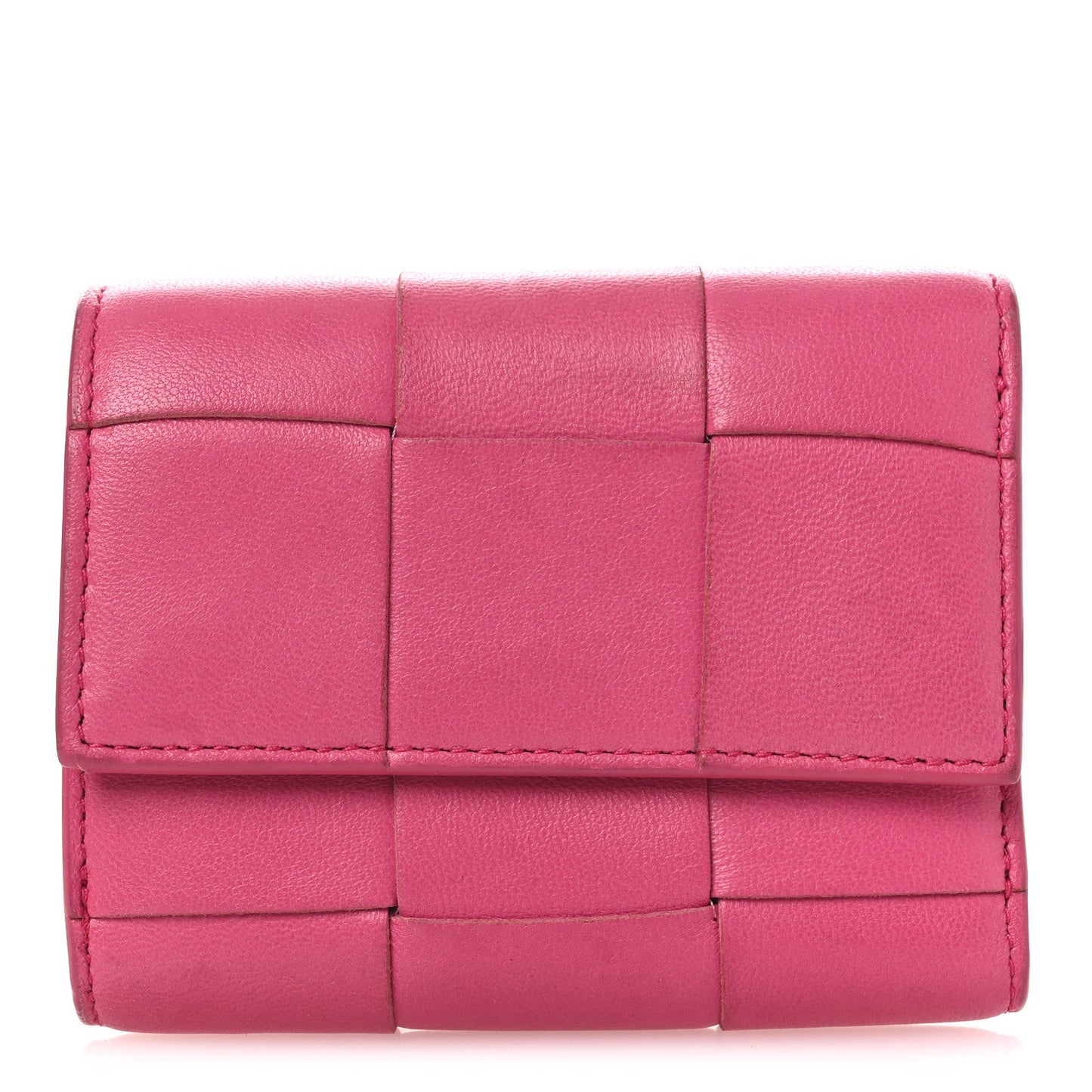 Bottega Veneta Nappa Calfskin Maxi Intrecciato Cassette Tri-Fold Wallet Cranberry