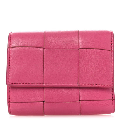 Bottega Veneta Nappa Calfskin Maxi Intrecciato Cassette Tri-Fold Wallet Cranberry