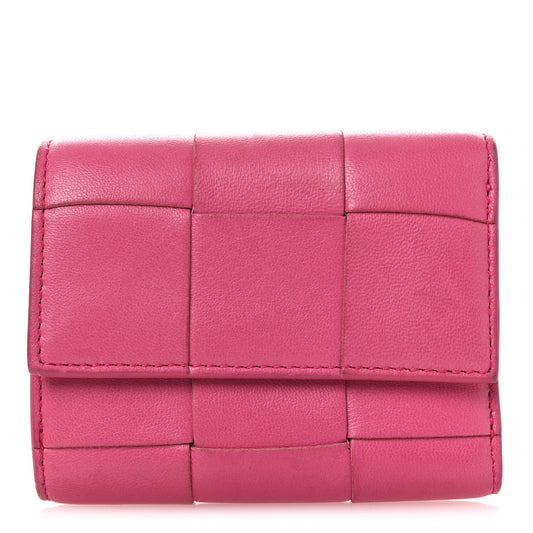 Bottega Veneta Nappa Calfskin Maxi Intrecciato Cassette Tri-Fold Wallet Cranberry