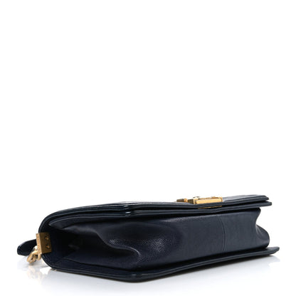Chanel Metallic Caviar Quilted Medium Boy Flap Navy
