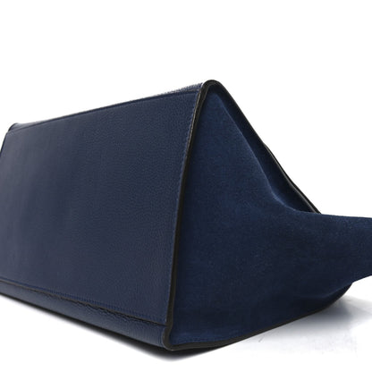 Celine Drummed Calfskin Suede Medium Trapeze Navy Blue