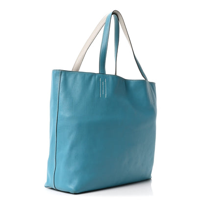 Hermes Veau Sikkim Double Sens 36 Reversible Tote Turquoise Gris Perle