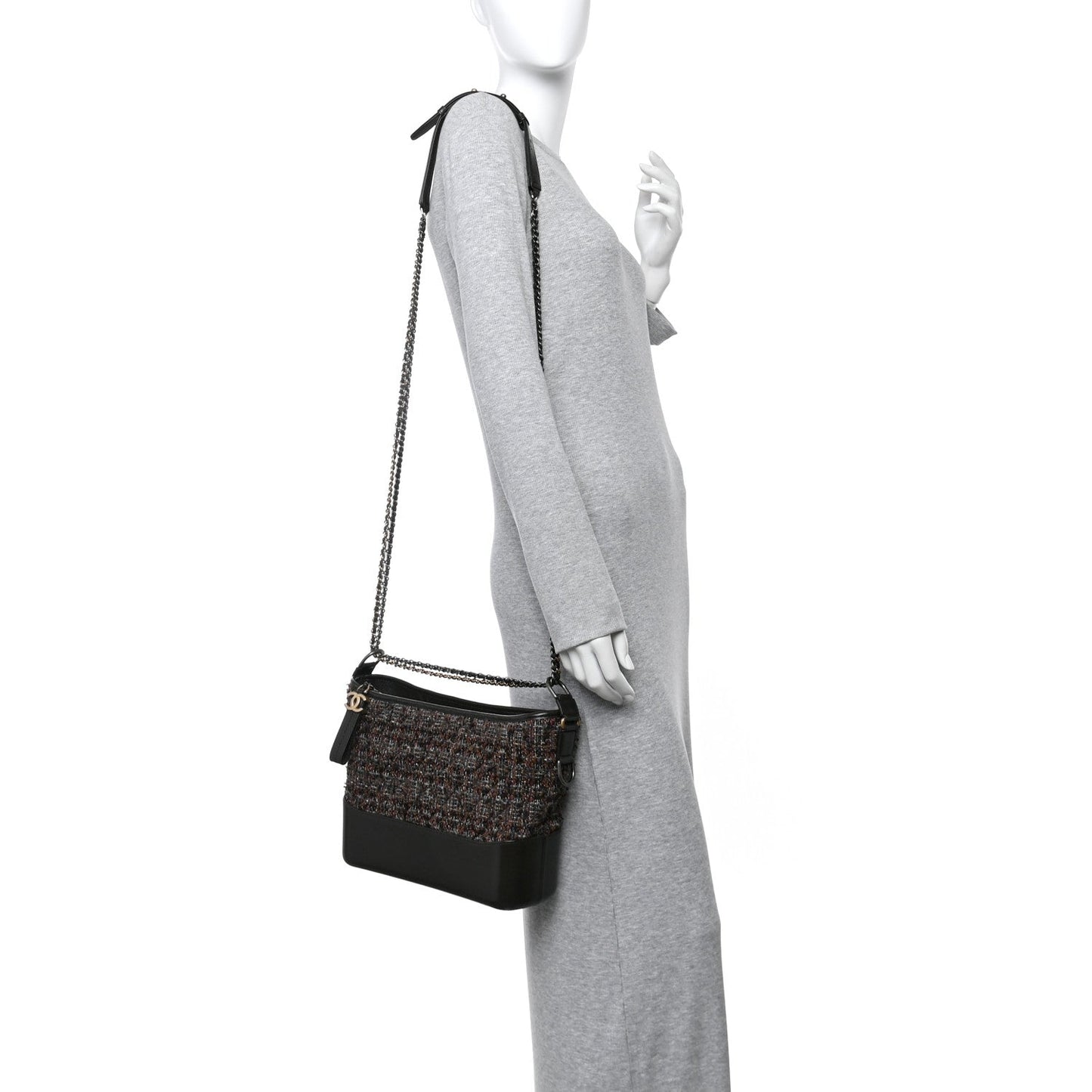 Chanel Tweed Calfskin Medium Gabrielle Hobo Brown