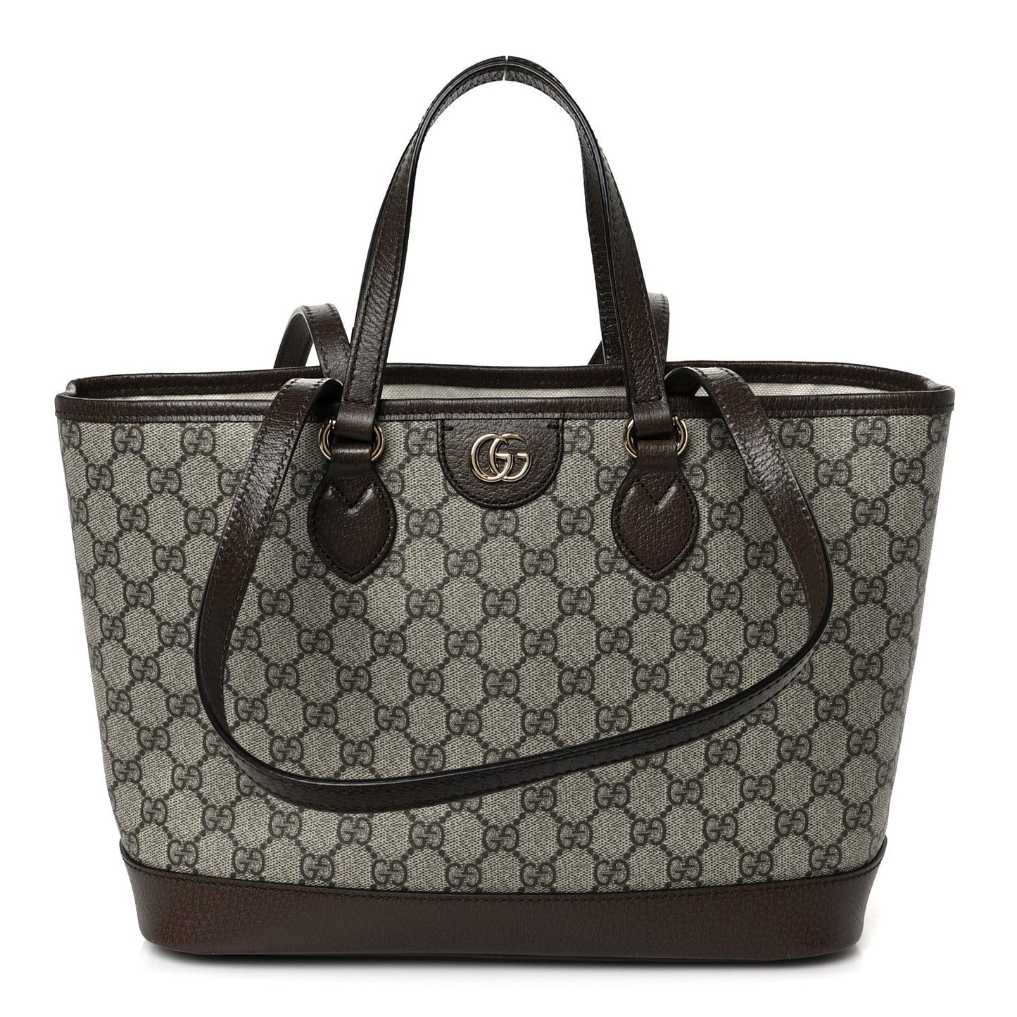 Gucci GG Supreme Monogram Textured Calfskin Small Ophidia Shoulder Tote Bag Beige Ebony New Acero